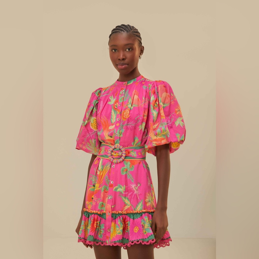 Farm Rio Pink Delicate Fruit Garden Mini Dress